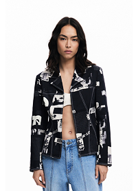 Dámské sako DESIGUAL 25WWEW20 2006 BLAZER NEWSPAPER BLACK 2006 BLACK