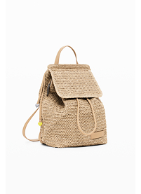 Dámský batůžek DESIGUAL HALF LOGO RAFFIA LUENA MINI Béžová