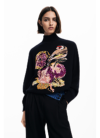 Dámský svetr DESIGUAL BIRD LACROIX Černá