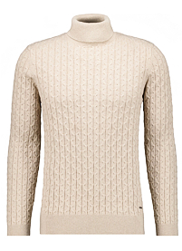 Pánský svetr RAGMAN Roll neck cable Béžová