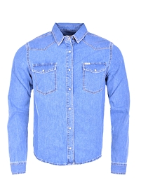 Pánská jeans košile CROSS A601 19 SHIRT 19 MID BLUE