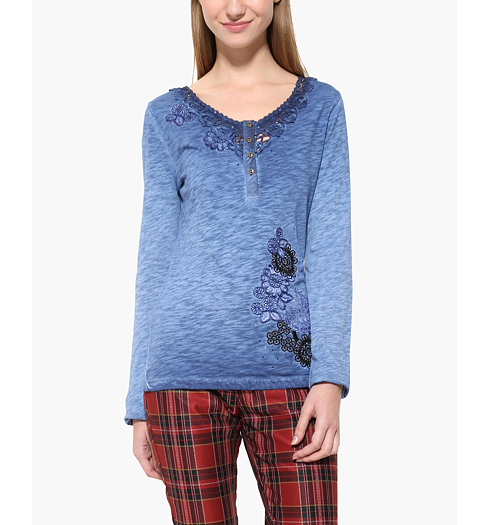Dámské triko DESIGUAL EXOTIC GALA 5148 DENIM TIE DYE - DESIGUAL - 17WWTKP7 5148 TS_EXOTIC GALA