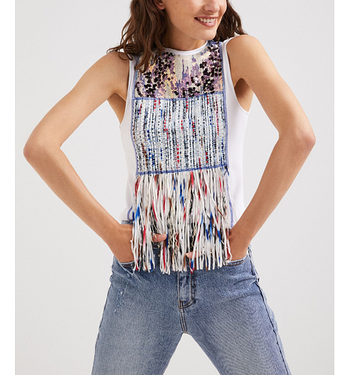 Dámské triko DESIGUAL BYE BYE 1001 CRUDO - DESIGUAL - 22SWTK55 1001 TS_BYE BYE
