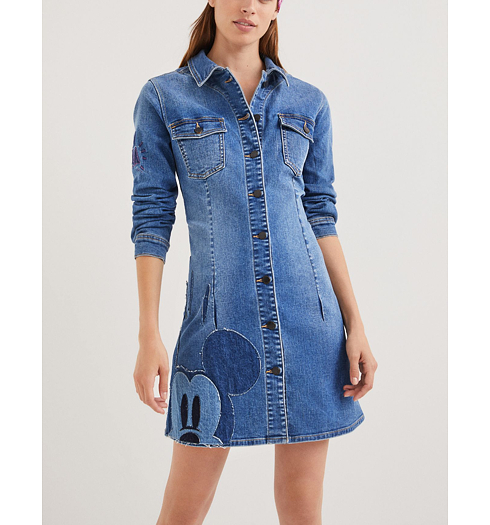 Dámské šaty DESIGUAL MICKEY PATCH 5008 DENIM DARK BLUE - DESIGUAL - 22SWVD06 5008 VEST_MICKEY PATCH