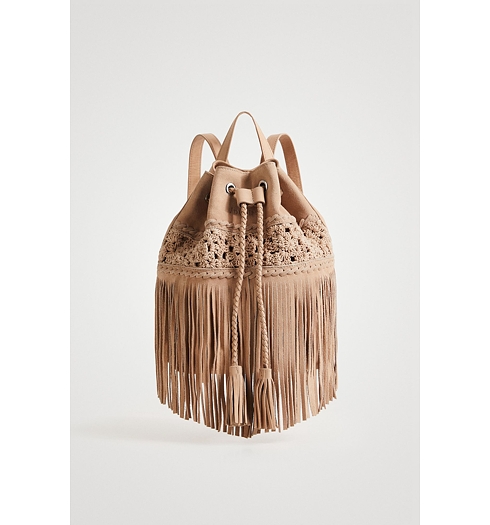 Dámský batůžek DESIGUAL CROCHET LEATHER JAGUAR 6062 BEIGE ROTO - DESIGUAL - 22SAKL01 6062 BACK_CROCHET LEATHER JAGUA