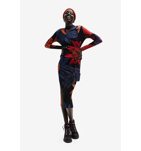 Dámské šaty DESIGUAL GRANDFLOWER 2000 NEGRO - DESIGUAL - 22WWVK07 2000 VEST_GRANDFLOWER