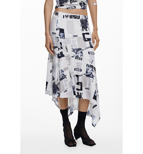 Dámská sukně DESIGUAL 25WWFK07 1001 FAL BREAKING NEWS 1001 WHITE - DESIGUAL - 25WWFK07 1001 FAL BREAKING NEWS