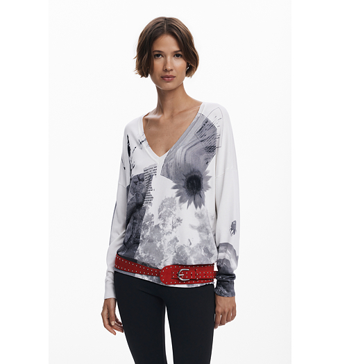 Dámský svetr DESIGUAL 25WWJF15 1000 JERS GOTEMBURGO 1000 WHITE - DESIGUAL - 25WWJF15 1000 JERS GOTEMBURGO