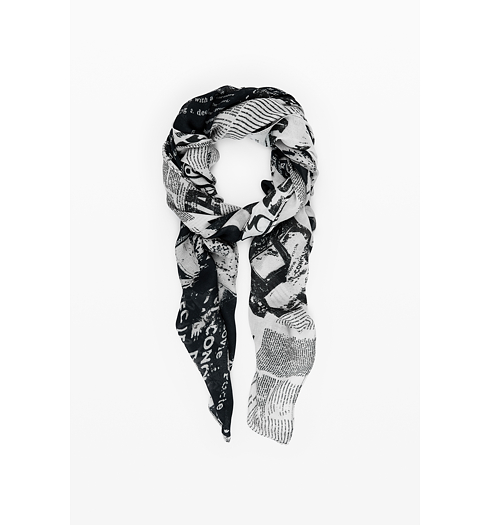 Dámský šátek DESIGUAL 25WAWA12 2000 FOU NEWSPAPER 2000 BLACK - DESIGUAL - 25WAWA12 2000 FOU NEWSPAPER