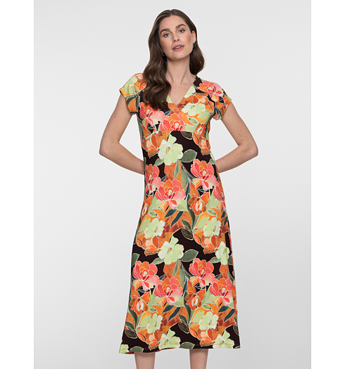 Dámské letní šaty Geisha Dress v-neck AOP Oranžová - Geisha - 67153-60 JANE 220 Dress v-neck sleeveless jersey AOP