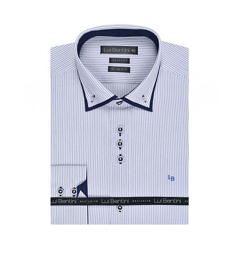 Košile společenská slim fit AMJ KOšILE LDS 173 173 bíločerný proužek - AMJ KOšILE - LDS 173 bíločerný proužek