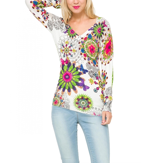 Dámský svetr DESIGUAL JERS BELINDA 1000 BLANCO - DESIGUAL - 61J21D9 1000 JERS BELINDA