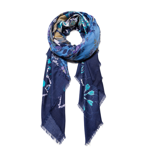 Dámský šátek DESIGUAL FLOWER PATCH 5074 MEDIEVAL BLUE - DESIGUAL - 19WAWA45 5074 FOUL_FLOWER PATCH