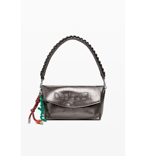 Dámská kabelka DESIGUAL 25WAXPAQ 9225 BAG HALF LOGO TROKEL DARK SILVER 9225 MATERIAL FINISHES - DESIGUAL - 25WAXPAQ 9225 BAG HALF LOGO TROKEL DARK SILVER
