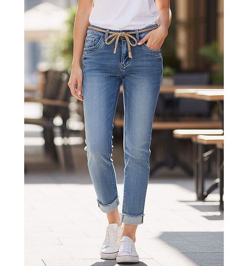 Geisha Jeans turn-up Modrá - Geisha - HELEN 827 Jeans turn-up