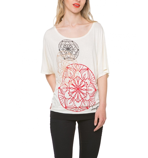 Dámské triko DESIGUAL TS ANÉMONA 1010 TIZA - DESIGUAL - 61T25J3 1010 TS_ANÉMONA