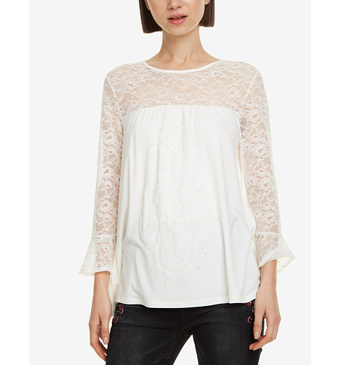 Dámské triko DESIGUAL ALEGRA 1031 EGRET - DESIGUAL - 19SWTKAN 1031 TS_ALEGRA