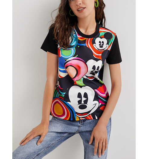 Dámské triko DESIGUAL MICKEY MARBLES 2000 NEGRO - DESIGUAL - 22SWTKAP 2000 TS_MICKEY MARBLES