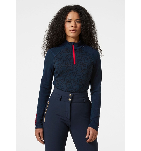 Funkční triko HELLY HANSEN W LIFA MERINO MIDW GRA 1/2 ZIP 598 NAVY DECO FLOWER - Helly Hansen - 49410 598 W LIFA MERINO MIDW GRA 1/2 ZIP