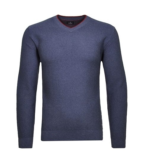 Pánský svetr RAGMAN V-neck Pullover with tipping 782  BLAU-MEL - Ragman - 469557 782 V-neck Pullover with tipping