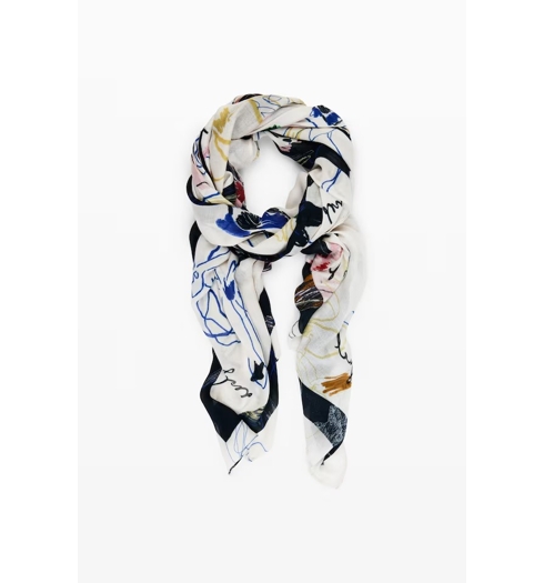 Dámský šátek DESIGUAL 25WAWA06 1025 FOU ARTY TRAZO 1025 WHITE - DESIGUAL - 25WAWA06 1025 FOU ARTY TRAZO
