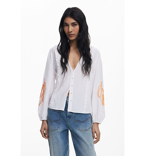 Dámská halenka DESIGUAL 25WWBW06 1000 BLUS HOJA 1000 WHITE - DESIGUAL - 25WWBW06 1000 BLUS HOJA