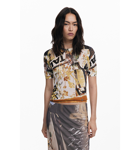 Dámské triko DESIGUAL KATRINA Hnědá - DESIGUAL - 25WWTF03 6007 TS KATRINA