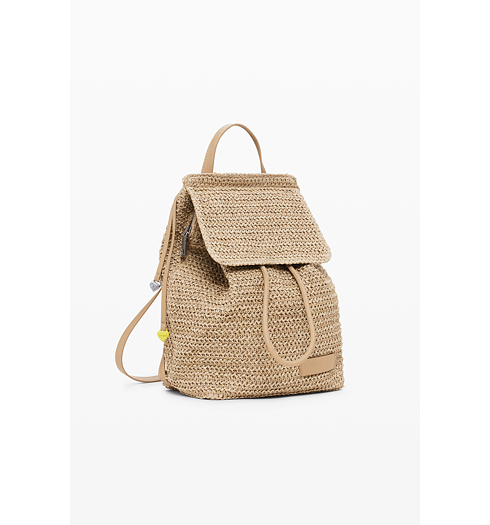 Dámský batůžek DESIGUAL HALF LOGO RAFFIA LUENA MINI Béžová - DESIGUAL - 26SAKO01 1014 BACK HALF LOGO RAFFIA LUENA MINI