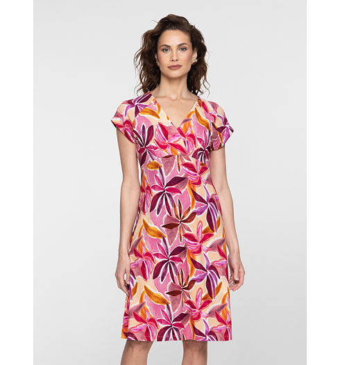 Dámské letní šaty Geisha Dress v-neck AOP Růžová - Geisha - 67154-60 JUNE 380 Dress v-neck short jersey AOP