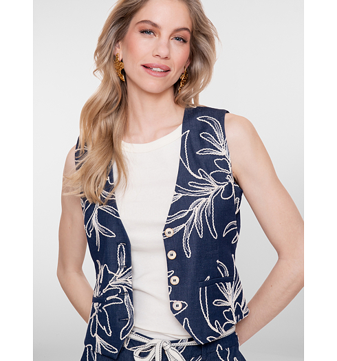 Dámská vesta Geisha Vest denim Modrá - Geisha - 65305-10 880 Vest denim embroidered