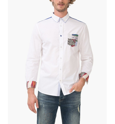 Pánská košile DESIGUAL UNIQUE 1000 blanco - DESIGUAL - 72C12B5 1000 CAM UNIQUE