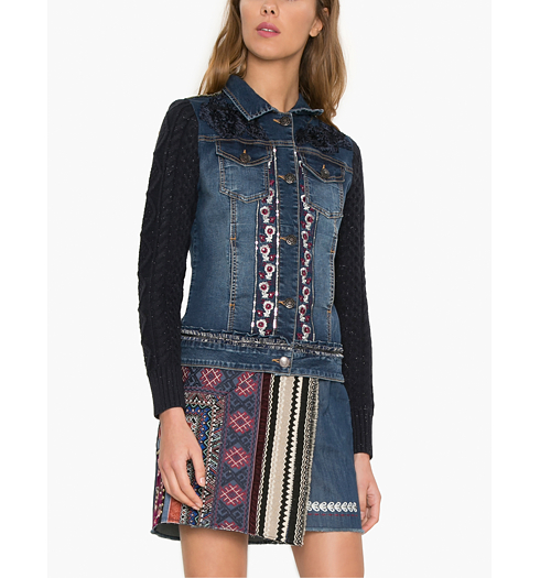 Dámská bunda DESIGUAL EXOTIC RUFFLE 5161 DENIM MEDIUM DARK - DESIGUAL - 17WWED32 5161 CHAQ EXOTIC RUFFLE JACKET