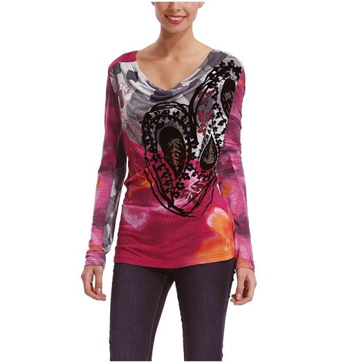Dámské triko DESIGUAL 37T2548 3047 TS_FUCSIA SLEVA 3047 - DESIGUAL - 37T2548 3047 TS_FUCSIA SLEVA