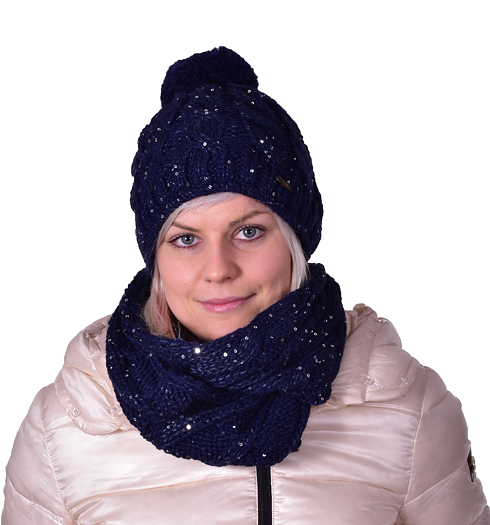 Dámská zimní čepice KERBO W KABU 19 tm.modrá s flitry - KERBO - W KABU 19