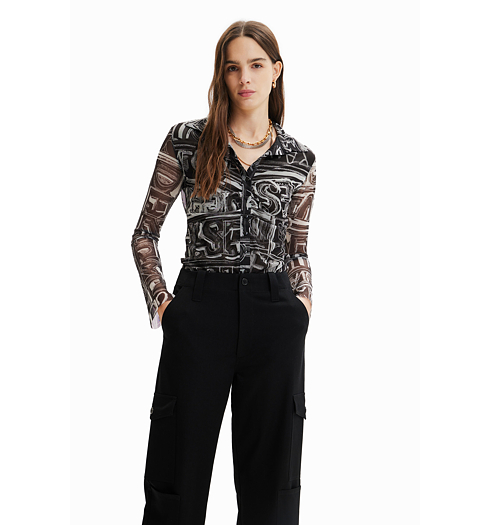 Dámská košile DESIGUAL LETTERING 2000 BLACK - DESIGUAL - 23SWTKBZ 2000 TS LETTERING