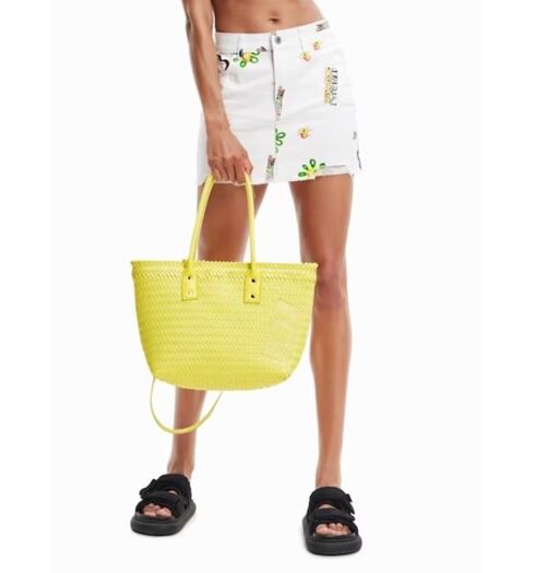 Dámská kabelka DESIGUAL BASKET BRAIDED ZAIRE 8018 YELLOW - DESIGUAL - 23SAXO17 8018 BAG BASKET BRAIDED ZAIRE