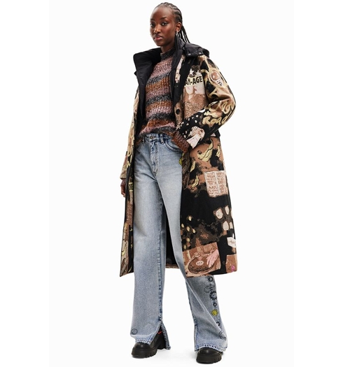 Dámský zimní kabát DESIGUAL PAPIER 2000 BLACK - DESIGUAL - 23WWEW77 2000 COAT PAPIER