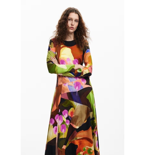 Dámské šaty Desigual 24WWVW18 6096 VEST PETALS LACROIX 6096 BROWN - DESIGUAL - 24WWVW18 6096 VEST PETALS LACROIX