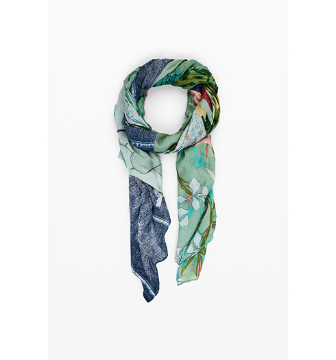 Dámský šátek DESIGUAL 25SAWA11 5013 FOU DELICATE PATCH RECTANGLE 5013 BLUE - DESIGUAL - 25SAWA11 5013 FOU DELICATE PATCH RECTANGLE
