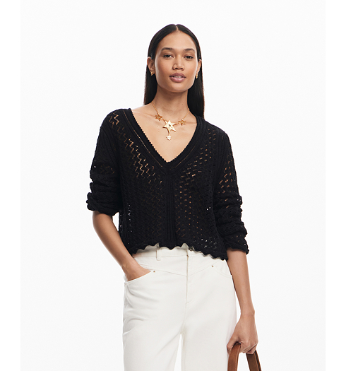 Dámský svetr DESIGUAL 25SWJF23 2000 JERS FLAM 2000 BLACK - DESIGUAL - 25SWJF23 2000 JERS FLAM