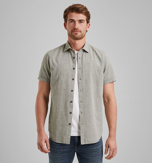 Pánská lněná košile PME LEGEND Shirt short sleeve ctn linen 2 tone 6149 - PME LEGEND - PSIS2504208 6149 Shirt short sleeve ctn linen 2 tone