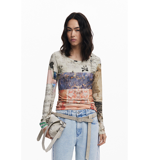 Dámské triko DESIGUAL 25WWTK33 9019 TS LIMBANI 9019 MATERIAL FINISHES - DESIGUAL - 25WWTK33 9019 TS LIMBANI