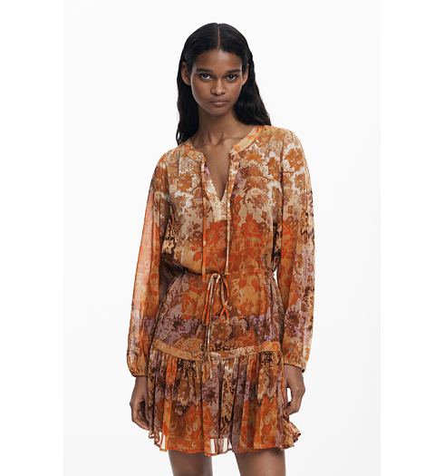 Dámské zimní šaty DESIGUAL BOHOSHORT Oranžová - DESIGUAL - 25WWVW18 7002 VEST BOHOSHORT