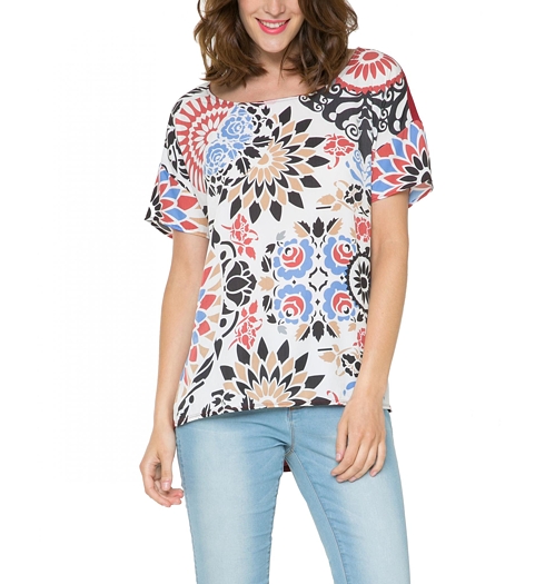 Dámské triko DESIGUAL TS CARLA 3052 ROSE RED - DESIGUAL - 61T24X5 3052 TS CARLA