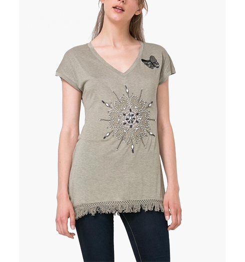 Dámské triko DESIGUAL TS GREEN 4148 OLIVE BRANCH - DESIGUAL - 72T2WF7 4148 TS GREEN