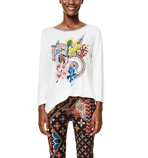 Dámské triko DESIGUAL SIMBA 1000 BLANCO - DESIGUAL - 17WWTK05 1000 TS_SIMBA