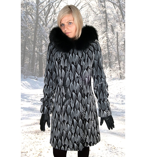 Dámský zimní kabát MARLENE ML ZUZANA2 černá vzor - Marlene - ML ZUZANA2 černá vzor,liška