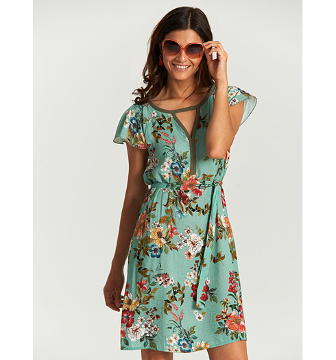 Dámské šaty MISMASH DRESS zelené květ - MISMASH - S2083638 REGALIZ