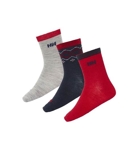 Ponožky HELLY HANSEN K WOOL SOCK 3PK 951 GREY MELANGE/ NAVY/ RED - Helly Hansen - 67485 951 K WOOL SOCK 3PK