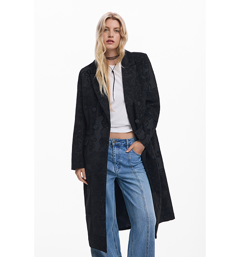 Dámský fashion kabát DESIGUAL PATCH BLACK Černá - DESIGUAL - 25WWEW16 2000 COAT PATCH BLACK